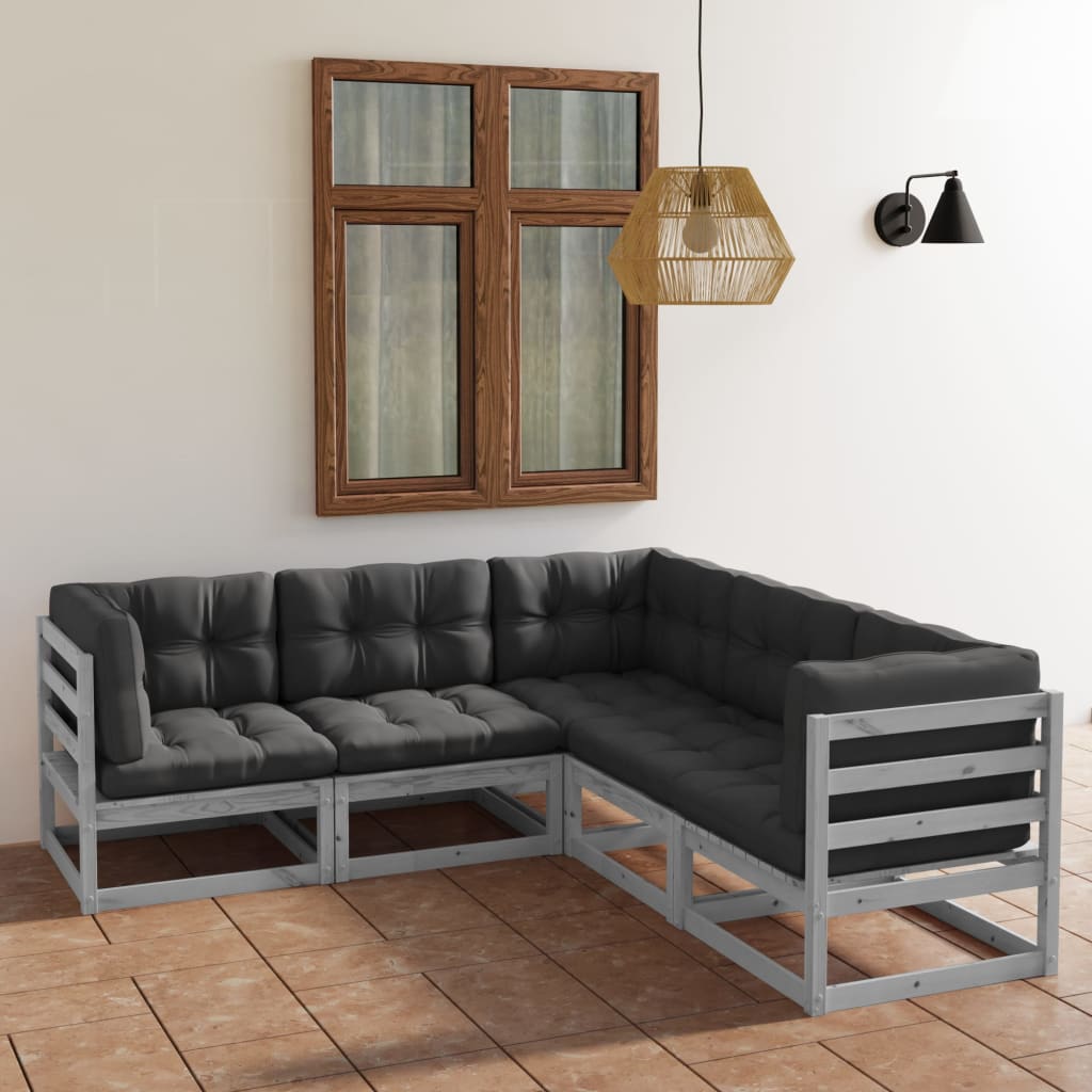 5-tlg. Garten-Lounge-Set mit Kissen Kiefer Massivholz